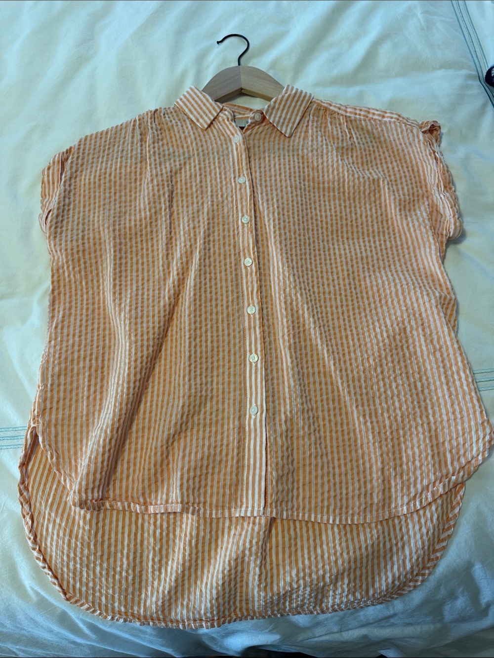LOFT Orange and White Striped Button-Down Shirt